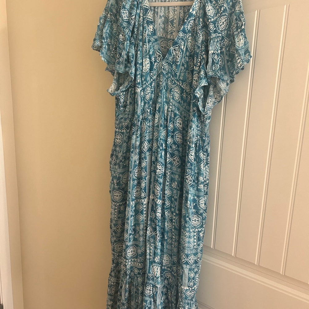 DAVI & DANI Teal Floral Maxi Dress